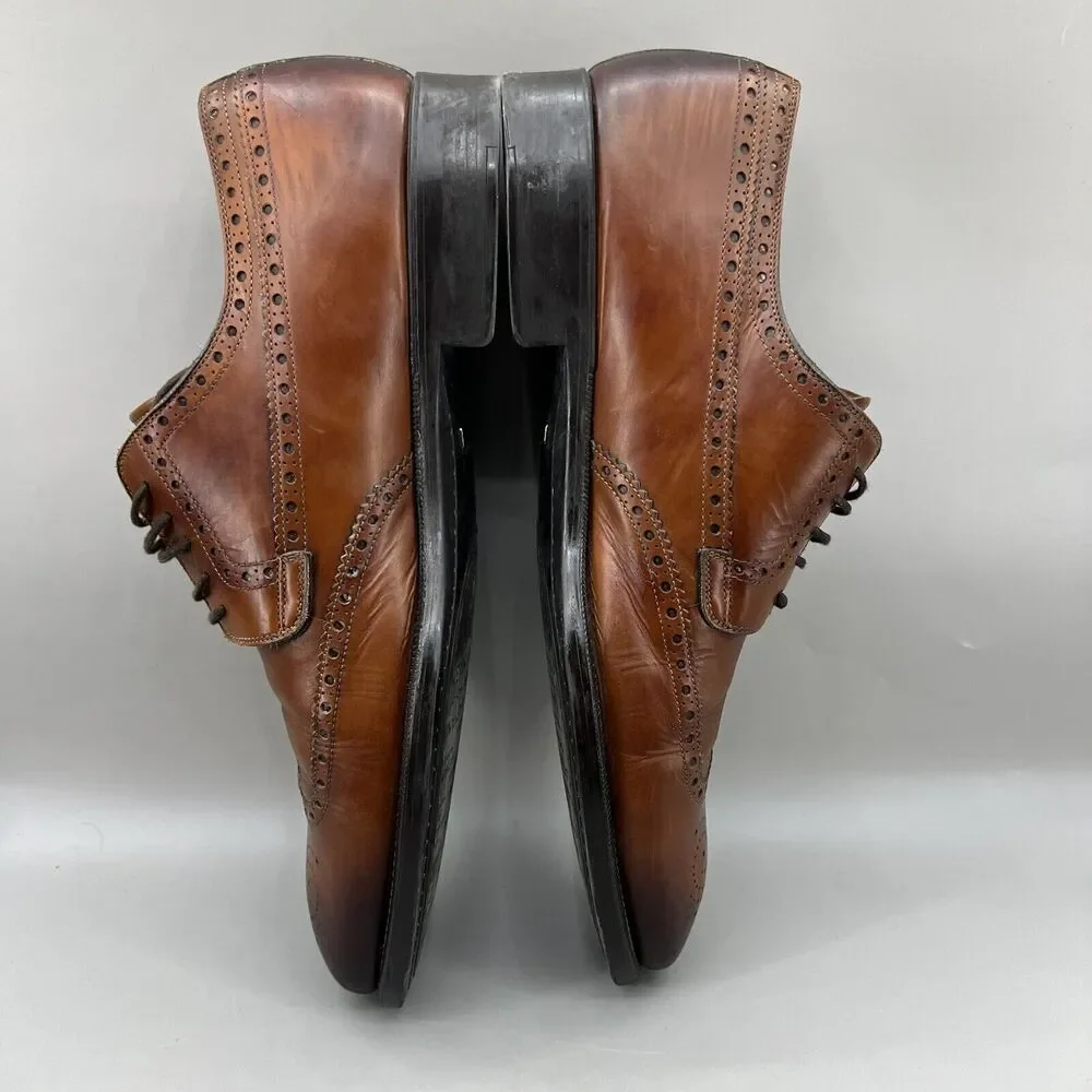 Magnanni Wingtip Medallion Brogue Shoes Men's Size 12 M Brown Leather Low Oxford
